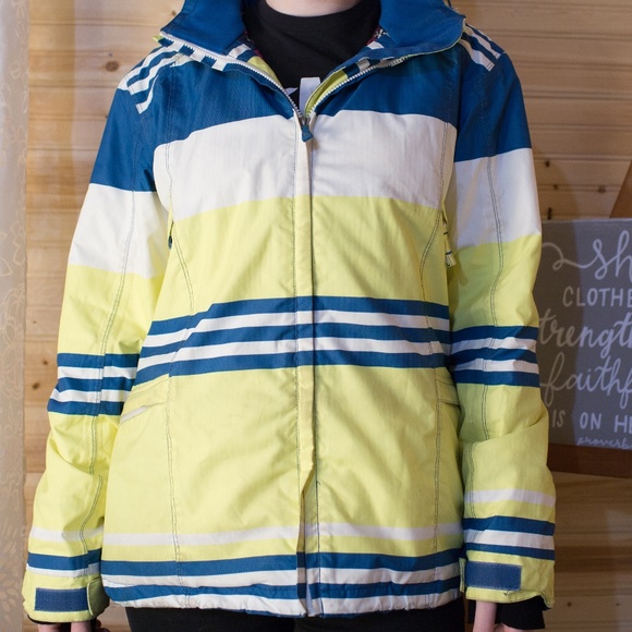 Yellow/blue stripe Micro-light Winter/Skiing Coat - Picture 3 of 8